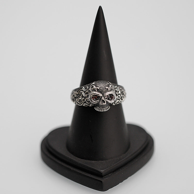 Wholesale Vintage carved skull red eye ring